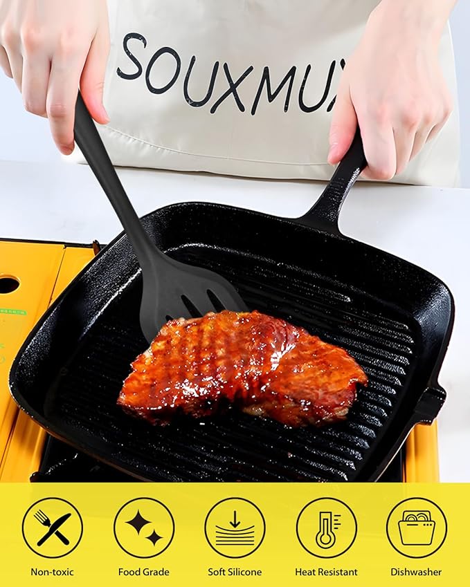 4 Pcs Silicone Kitchen Utensils Set, Wok Spatulas-Slotted Turner-Cooking Spoon-Slotted Spoon, Nonstick BPA Free High Heat Resistant Cooking Utensils for Frying, Mixing, Serving, Draining, Stirring