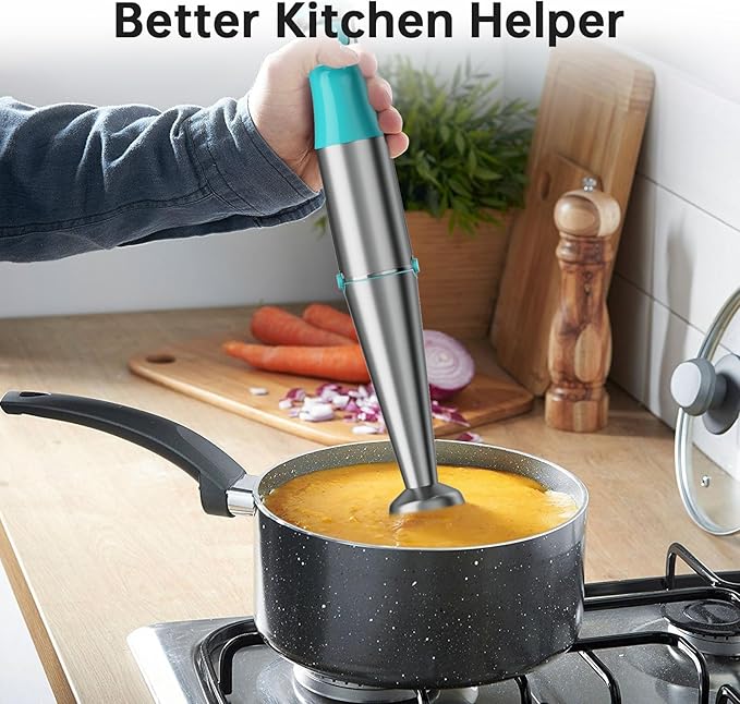 Turelar Immersion Blender Handheld Corded Hand Blenders Set 1100W, Trigger Variable Speed 5 in 1 Stick Emulsifier with Chopper, Whisk and Frother for Soup, Baby Food and Smoothies, Cyan Blue