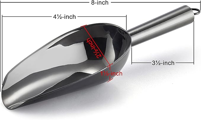 6 Ounce Ice Scoop Set of 2, E-far Platinum Black Stainless Steel Small Scoops for Ice Cube/Candy/Flour/Sugar, Metal Utility Scoops for Canisters, Baking, Kitchen Pantry, Rust Free