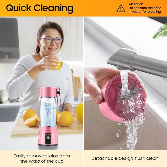 Portable Blender for Smoothies & Shakes - Cordless Personal Size Mini Blender with BAP Free Juice Cup, USB Rechargeable Suit for Sports/Picnic