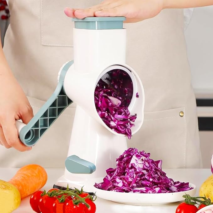 Rotary Cheese Grater with Suction Base,Multifunctional Kitchen Tool for Shredding,Grating,Slicing-Cheese Shredder Includes Cleaning Brush & Non-Slip Handle-Ideal Kitchen Gift for Home Cooks(white)