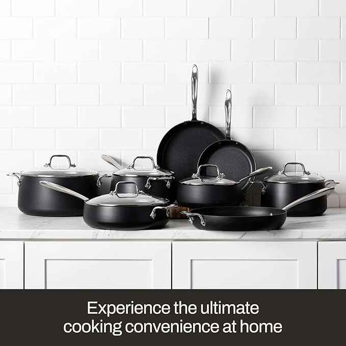 All-Clad HA1 Expert Hard Anodized Nonstick Cookware Set (13 Piece) Pots, Frying Pans, Dishwasher-Safe, Oven-Safe Up to 500°F Compatible with All Stovetops (Gas, Electric & Induction) - Black