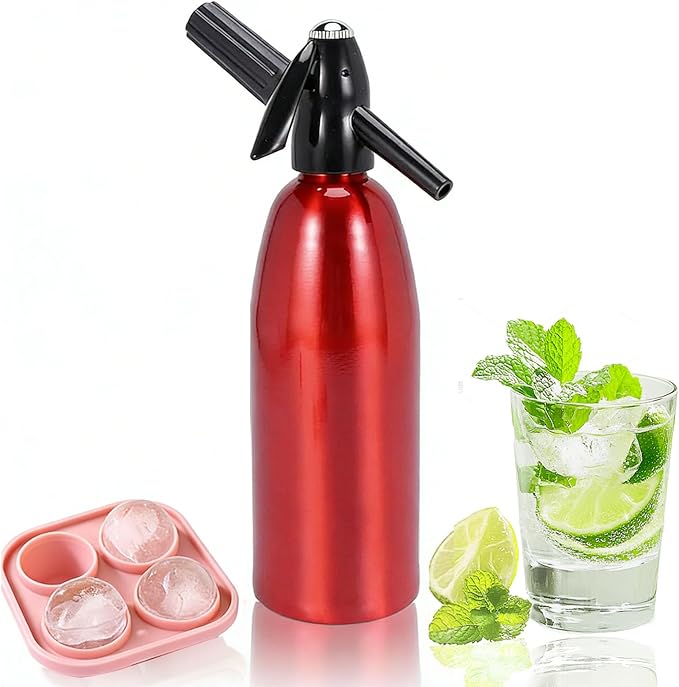 Soda Siphon 1L Portable Soda Maker Sparkling Water Maker for Home & Outdoor, Aluminium Carbonated Water Machines, Seltzer Water Maker for Making Soda,Cocktails, Use 8g CO2 Cartridges (Not Included)