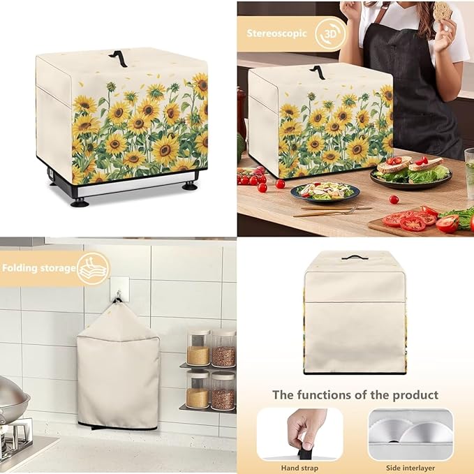 Meat Slicer Cover for Home Use Dust-proof Food Slicers Meat Slicer Protection Case with Side Pockets for Stainless Steel Blade, Brush, Recipe Kitchen Decor, Sunflower Green Leaf Print