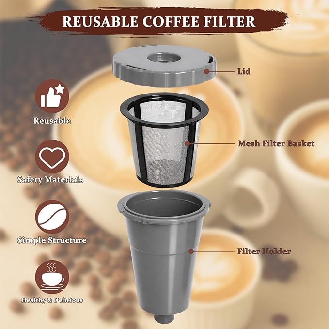 Podoy Coffee Filters Reusable Compatible with B30 B40 B50 B60 B70 K10 MINI Plus K15 K40/45 K55 K60/65 K70/75/79 series 5048 Old Mode Grey (2 Pack)