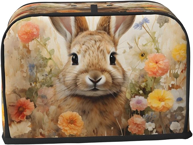 Cute Rabbit Toaster Cover 2 Slice Long Slot, Bunny Bread Maker Cover Washable Dust Protection Kitchen Small Appliance Toaster Oven Cover for 2 Slice