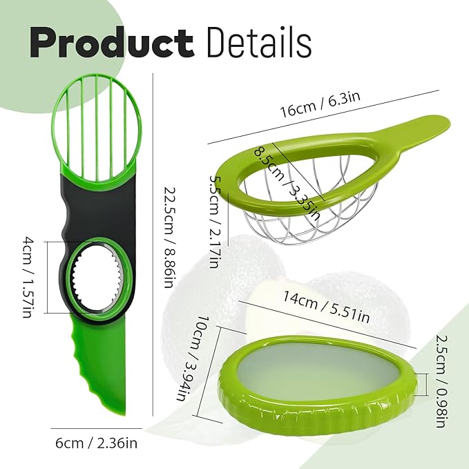 3 Piece Avocado Slicer Set, Includes Avocado Slicer, Avocado Cutter and Avocado Storage Container, Dishwasher Safe, for Avocado Cutting and Peeling, Essential Mashing Kitchen Tool