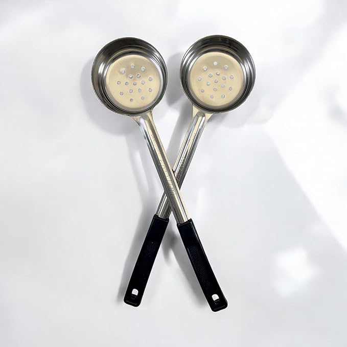 6 Ounce Slotted Stainless Steel Portion Control Ladle Spoon for Measuring and Serving; Commercial Grade Serving Scoops [Pack of 12]