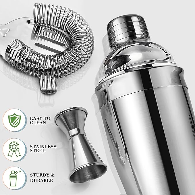 Cocktail Shaker Set Bartender Kit with Stand, Stainless Steel Drink Mixer Set with All Essential Accessories, Professional Bar Tool Set Bartending Kit, Gifts for Home Bar and Men Dad Women