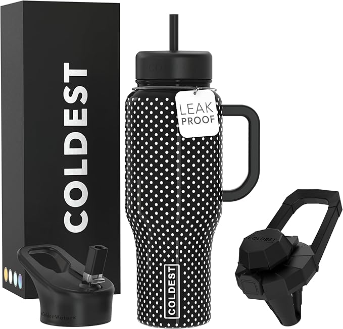 Coldest Tumbler with Handle and Straw - 100% Spill Proof Tumbler with Straw (3 Lids) - Stainless Steel Insulated Leakproof Tumblers for Women & Men - 36 oz (Black Dress)