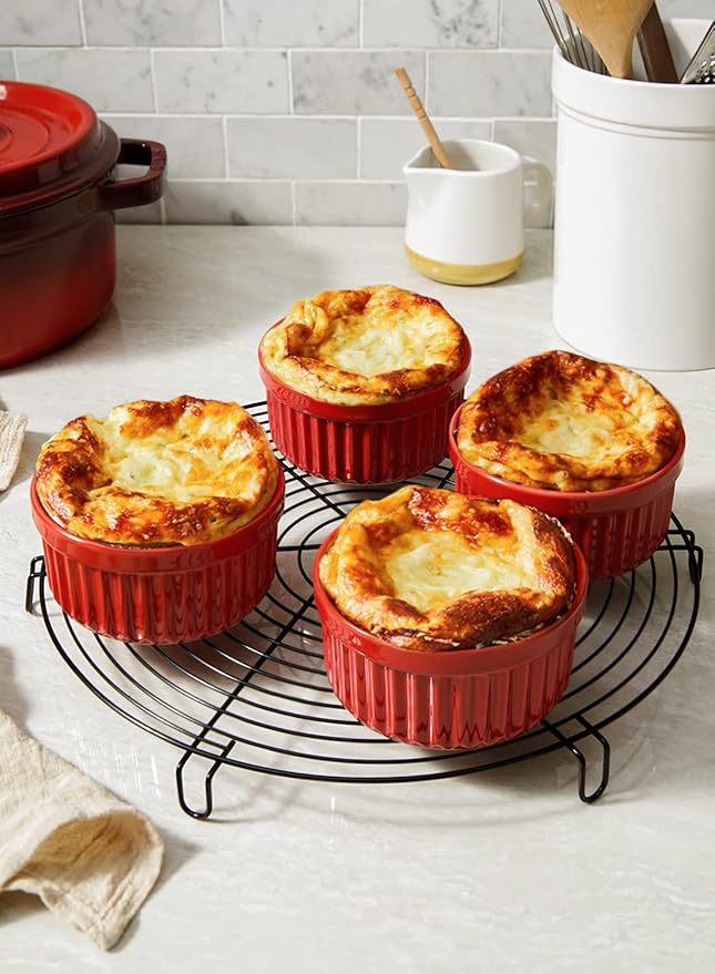 LE TAUCI 8 Oz Ramekins, Creme Brulee Dishes, Porcelain Ramekin Set for Souffle, Dipping Sauces, Pudding, Set of 6, True Red