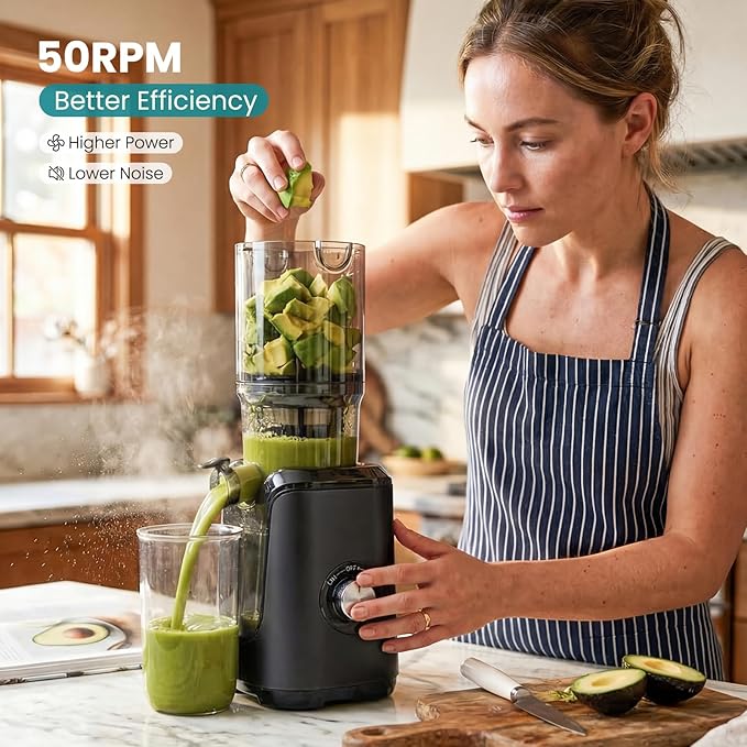 OLIXIS Cold Press Juicer, Masticating Juicer Machine with Reverse Function, Juice Extractor for Making Nut Milk, Easy Clean & Blade-Free, Black