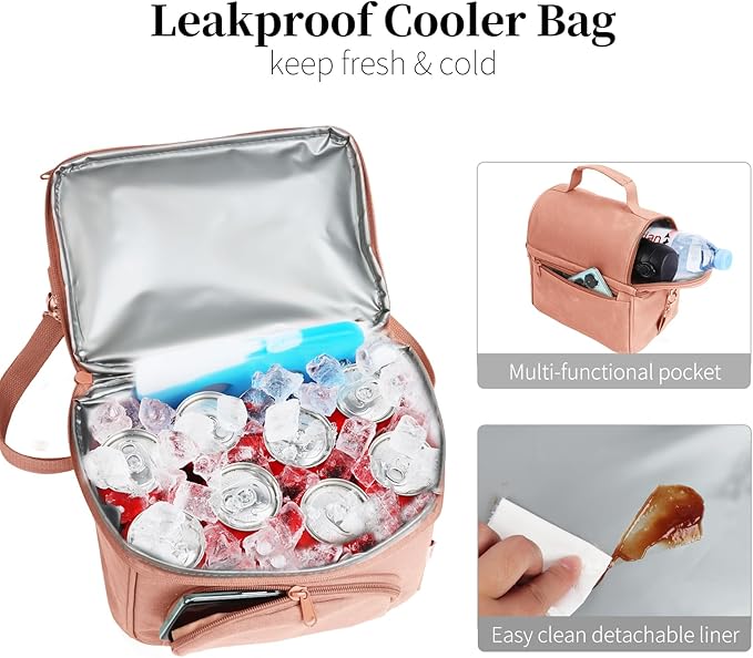 Lunch Box with Ice Packs, Waxed Canvas Lunch Bag for Men, 10.5L Leakproof Insulated Lunch Cooler for Men Work, Dual Compartment Soft Cooler for Work, Camping, Beach & Road Trips