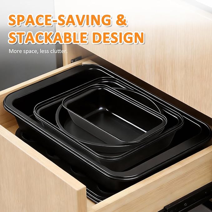 10PCS Nonstick Baking Pans Set - Bakeware Sets for Cooking, Oven and Dishwasher Safe, Non Toxic, Includes Cookie Sheets for Baking, Muffin Pan, Bread Pan, Cake pan, Loaf Pan Roasting Pan Black