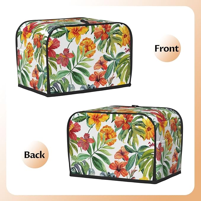 Tropical Flowers Toaster Cover 2 Slice, Cute Rural Bread Machine Cover, Washable Dust-Proof Cover for Kitchen Small Appliance Cover,with Top Handle