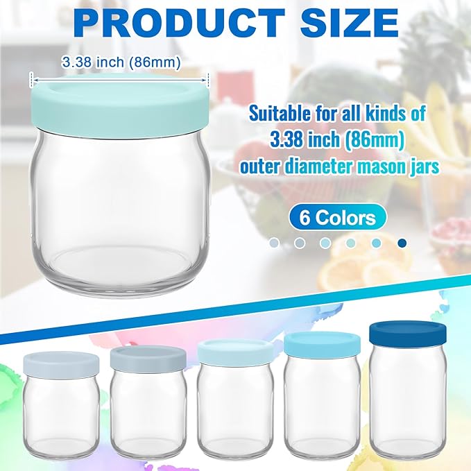 Teenyyou 6 Pcs Silicone Wide Mouth Lids Mason Jar Lids Thickened Leak Proof Lid for 86 mm All Wide Mouth Mason Jars, Reusable Large Canning Jar Caps(Classic Color)