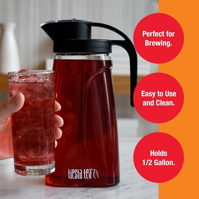 Tiesta Tea - Loose Leaf Iced Tea Pitcher, BPA-Free Tritan Plastic, Includes Multipurpose Nylon Mesh Infuser, Brew Hot & Cold, Leak-Proof Twist-On Lid, Dishwasher Safe, 1/2 Gallon Capacity