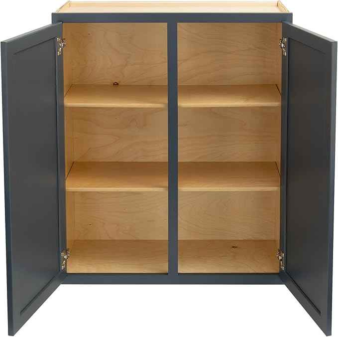 Quicklock RTA (Ready-to-Assemble) 42" Tall Wall Kitchen Cabinets - Shaker Style | 100% Hardwood | Made in America | Soft Close Hardware (Needlepoint Navy, 12''D x 30''W x 42''H)