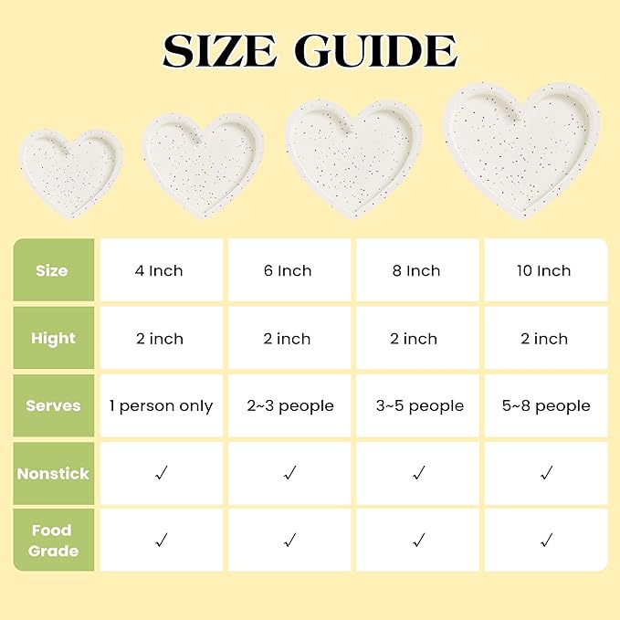 8 Inch Heart Shaped Cake Pans Large Heart Cake Pan Nonstick Silicone Molds for Baking Set of 3 (Cream)