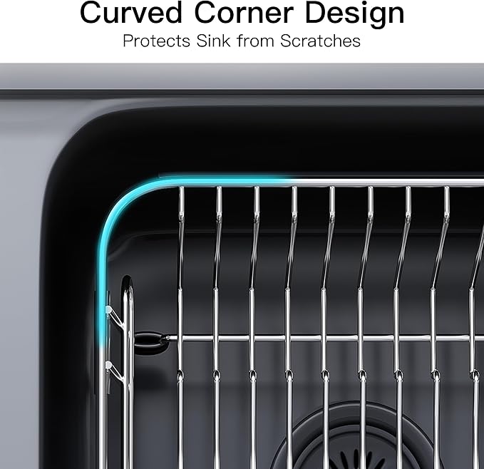 Apartment RV Small Dish Drainer Drying Rack Over The Sink In Stainless Steel for Narrow Kitchen, Counter Space Saving Compact Expandable Metal Plate Dryer Strainer, Modern Above Wire Drain Holder