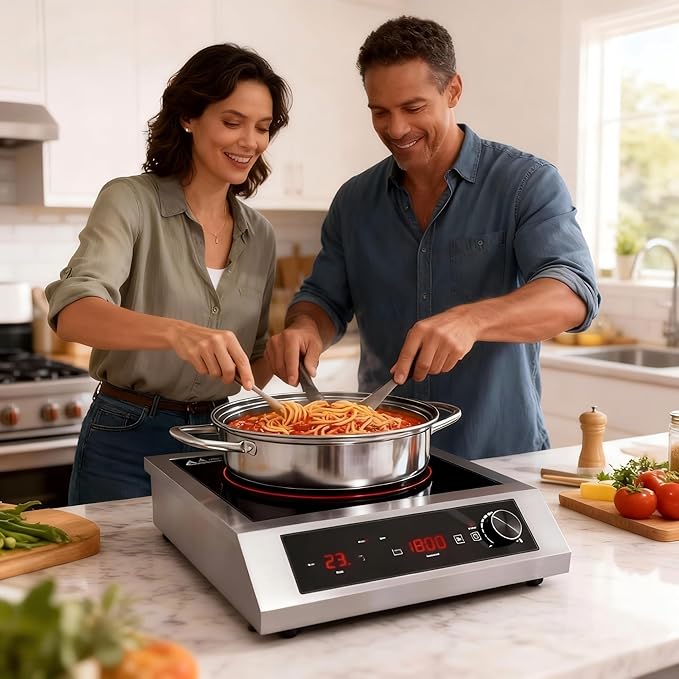 Sunvivi 1800W Induction Cooktop, Commercial-Grade Electric Countertop Burner with Timer, Induction Hot Plate with LED Screen, 10 Power(300W-1800W), 10 Temp Setting(140°F-536°F), Black