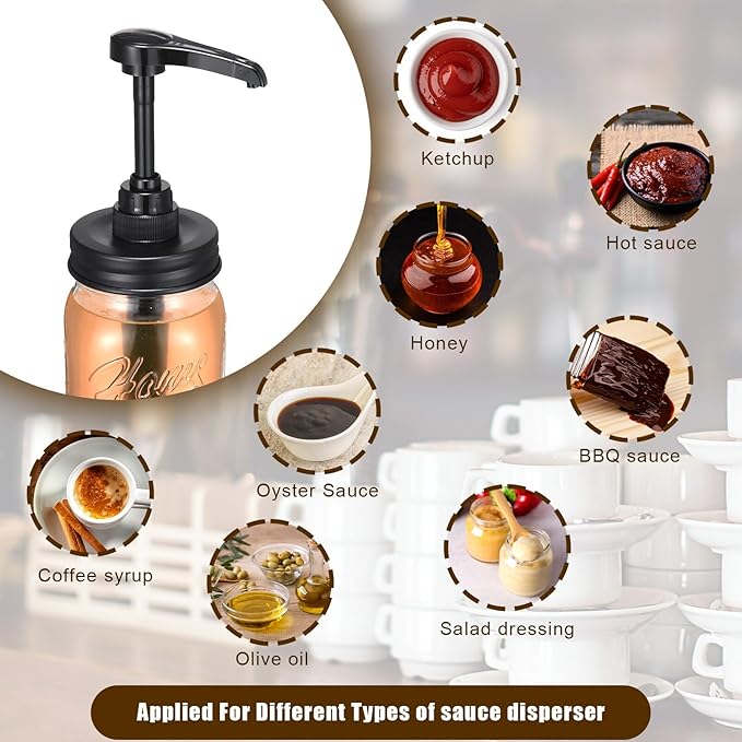 Bokon 10 Pack Mason Jar Syrup Dispenser Pump Lids Coffee Syrup Dispenser for Regular Mouth Mason Jar Rustproof Plastic Pump for Honey, Liquid Condiments, Ketchup, Coffee Glaze