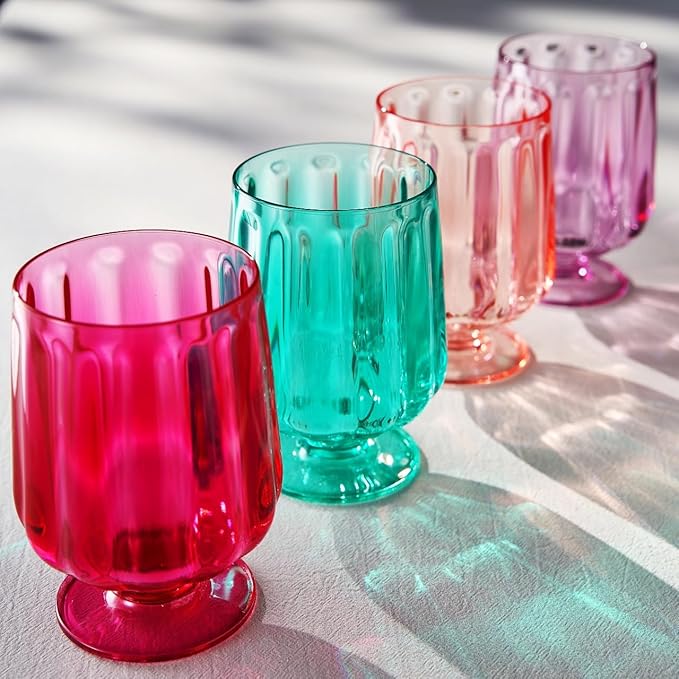 15oz Unbreakable Premium Drinking Glasses Set of 4 - Super Grade Acrylic Plastic - Perfect for Gifts - European Style Tritan Shatterproof BPA-free Reusable Glassware Dishwasher-Safe, Indoor & Outdoor