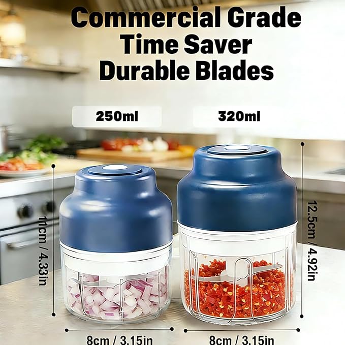 Electric Garlic Chopper Mini, Upgraded Rechargeable Veggie Chopper With Storage and Cover, One-Touch Food Processor with 4 Stainless Steel Blades for Onion Meat Chili Ginger (Green, 250ml)