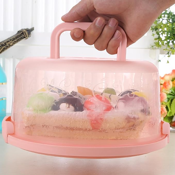Generic Pink Modern Vibrant Cake Carrier with Handle - Rectangular with Domed Lid, 10.24 x 8.66 x 4.92 inches, 1350cc, BPA Free, Food Grade, Reusable, Dishwasher Safe