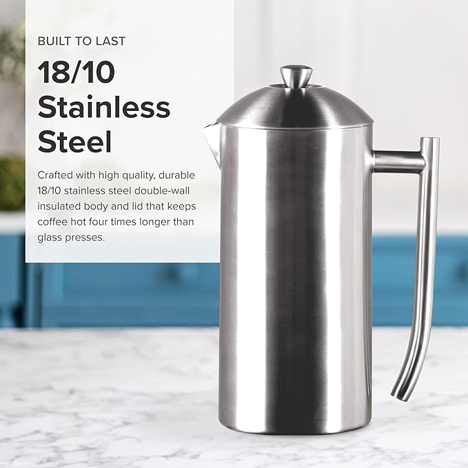 Frieling Double-Wall Stainless Steel Coffee Press - 17 oz - Insulated French Press Coffee Maker for Camping & Travel - Non Plastic Design