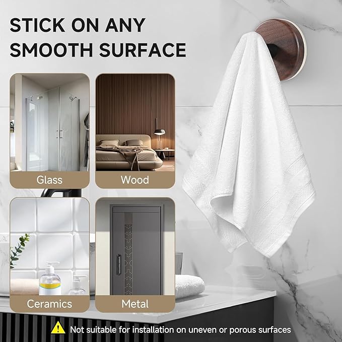Decorative Suction Cup Hooks, Wreath Hanger, Multi-Purpose Wall Mount for Bathroom, Kitchen, Door, Window, Easy Install 5PCS (Wood Grain)