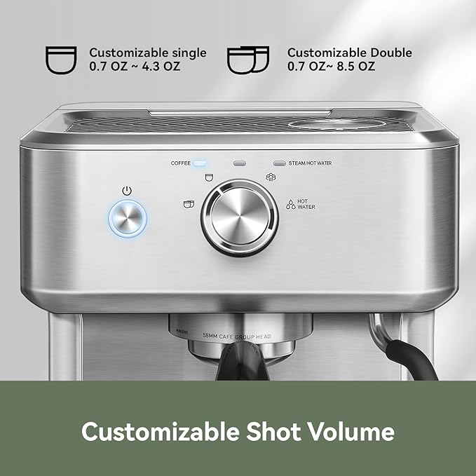 Gevi EzBru 1000 58mm Commercial Espresso Machine | PID & NTC Temp Control, 4 Adjustable Shot/Temp, Powerful Steam Wand & Barista Kit for Home & Café
