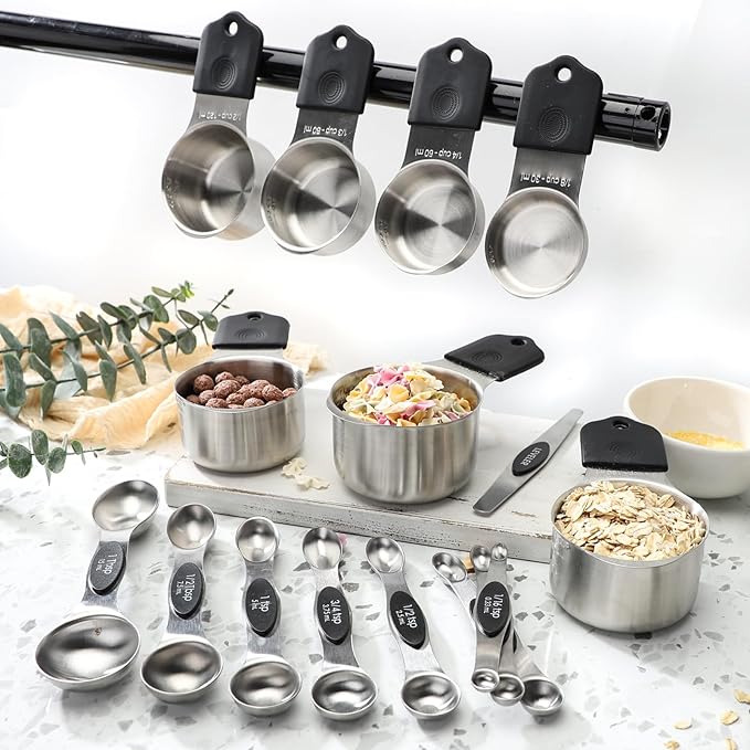 Magnetic Measuring Cups and Spoons Set of 16 Includes 7pcs Stainless Stee Stackable Nesting Magnetic Measuring Cup 9pcs Magnetic Measuring Spoon for Dry and Liquid Ingredients