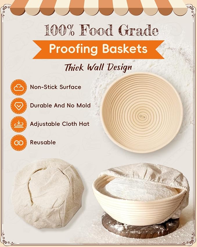 Complete Sourdough Starter Kit | Easy to Clean & Use for Beginners & Bakers | Natural Rattan Proofing Basket with Full Accessories | Sourdough Bread Baking Supplies for Bakers Women Wife