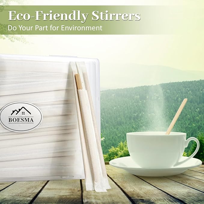 100Pcs Bamboo Coffee Stirrers Individually Wrapped – Coffee Stir Sticks 5.5 Inch, Stir Sticks For Coffee Bar, Disposable Stir Sticks for Coffee and Cocktail