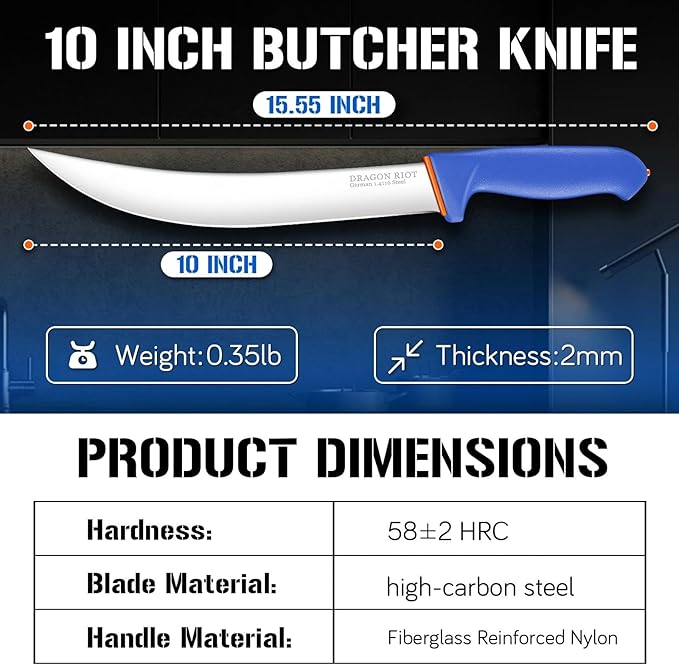 DRAGON RIOT Curved Butcher Breaking Knife,Super Sharp Carving Slicing Knife for BBQ,10 Inch Scimitar Blade for Meat Cutting,High Carbon Stainless Steel Cimeter Breaking Knives with Ergonomic Handle