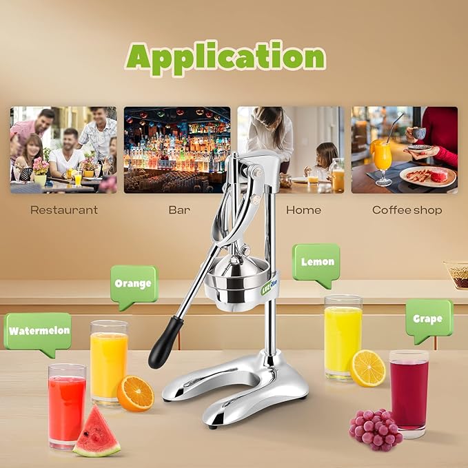 Manual Juicer Hand Press Professional Citrus Juicer Countertop Metal Orange Lemon Pomegranate Squeezer for Commercial Home Restaurant Use( Stainless Steel Heavy Duty Extra Large 7.4*9.8*19.3")