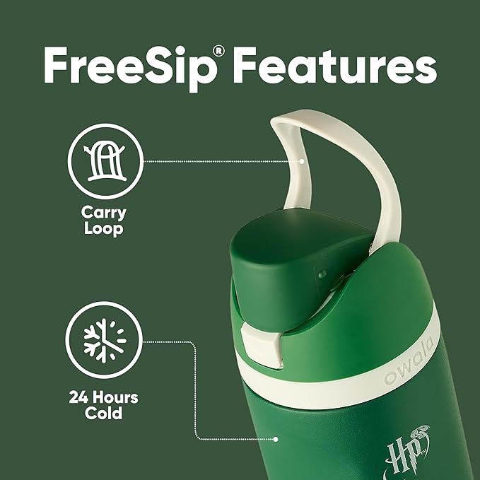 Owala Harry Potter FreeSip Insulated Stainless Steel Water Bottle with Straw, BPA-Free Sports Water Bottle, Great for Travel, 24 Oz, Slytherin