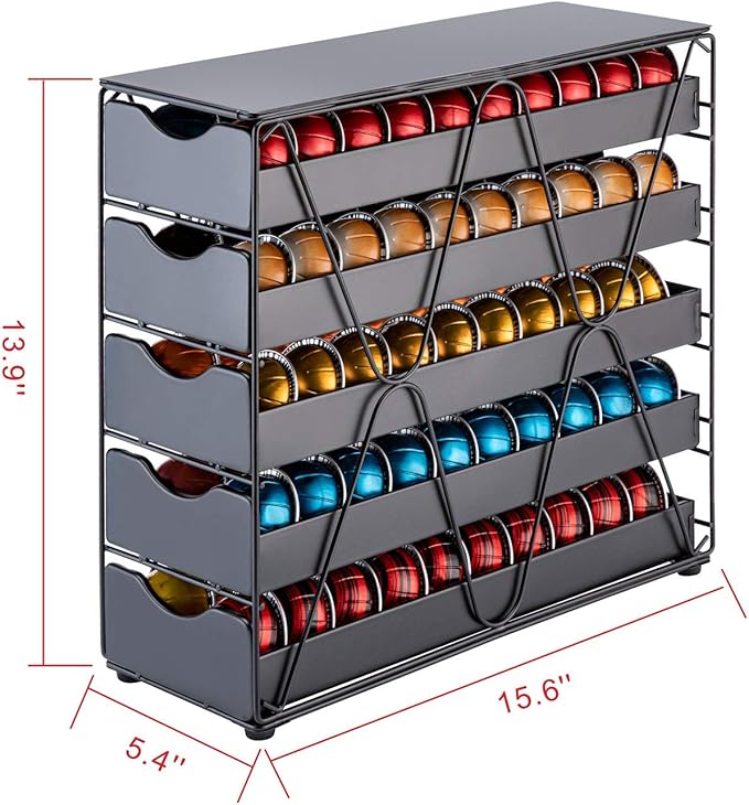 FlagShip for Nespresso Pod Holder Drawer Large Mullti Tier Coffee Pod Holder Vertuo (5 Tier (100Pods))