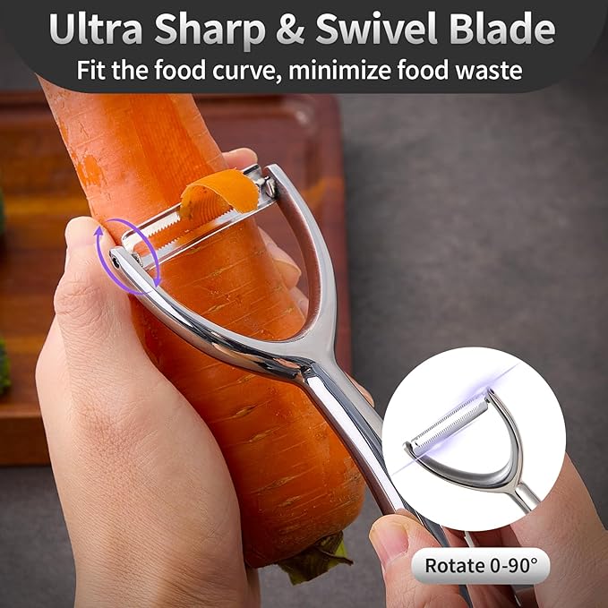 Vegetable Peeler, Stainless Steel Peeler for Kitchen, Apple Peeler Smooth Curved Handle, Double Blades, Ultra Sharp, Fruits & Veggie Peeler, Non Rustic and Non Toxic, Y Shap Kitchen Aid Peeler
