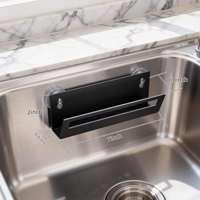 Sponge Holder for Kitchen Sink with Suction Cups & Adhesive Hook, Rustproof In-Sink Sponge Holder, Space-Saving Wall Hanging Sink Caddy Organizer Rack - Sponge, Dish Cloth, Brush - Stainless Steel