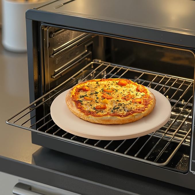 VEVOR Pizza Stone, 15 in Round Pizza Stone, 0.67 in Large Cordierite Baking-Stone with Metal Peel, Scrape, 1450℉ Heat-Resistant Cooking Stones, for Kitchen Oven, Baking Pizzas, BBQ Grill