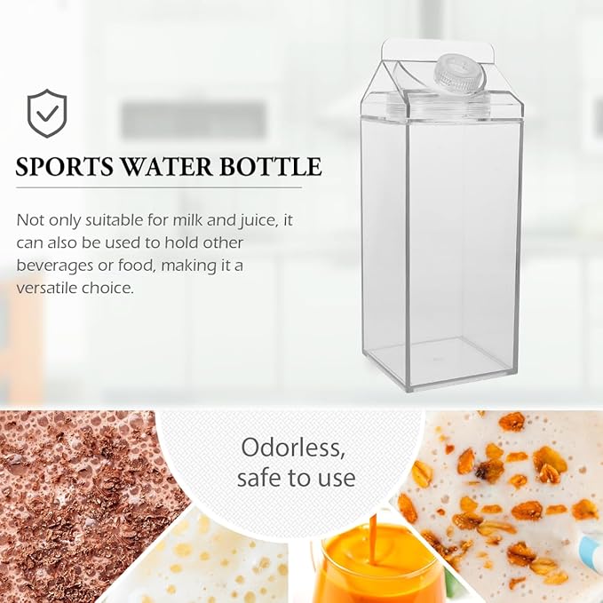 Leakproof Milk Carton Water Bottle 16Oz Reusable Portable Juice Bottle Lightweight Clear Plastic Sports for Hiking Camping Gym Outdoor