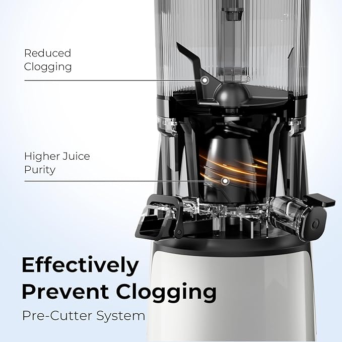 EanOruus Juicer Machines, 3-in-1 Cold Press Juicer with 6.5" Extra Large Chute, 100oz Large Capacity, AC Motor, Makes Juice, Nut Milk & Sorbet, Bright White