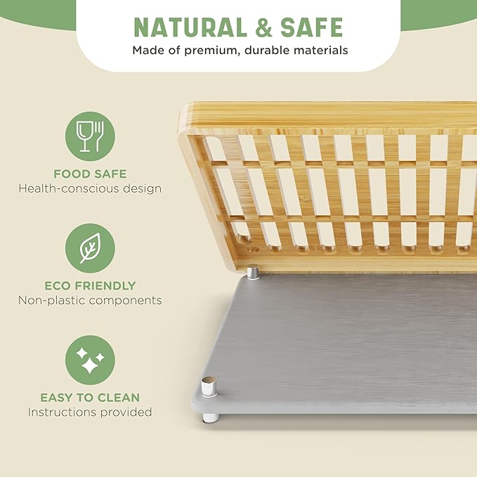 NIUM Stone Drying Mat for Kitchen Counter & Bamboo Rack - 16″x12″ - Diatomaceous Earth Dish drying mat Ultra Absorbent & Fast Drying - EcoFriendly with Non-Slip Pads & Anti-Moisture Design