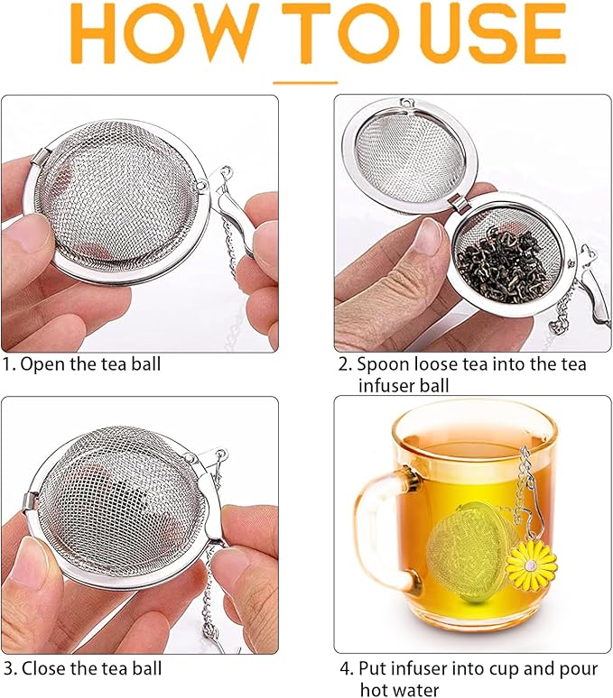 Stainless Steel Tea Infusers, Set of 2 TeaSanavie Tea Strainer Tea Ball with Honeybee & Flower Charms for Loose Leaf Tea