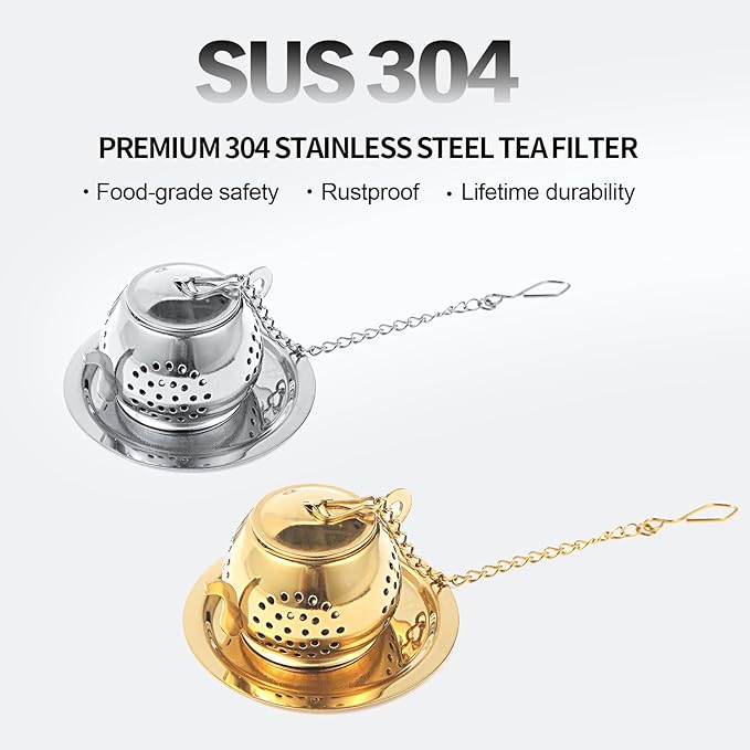 2-Pack Premium Tea Infusers with Spoon – 304 Stainless Steel Loose Leaf Tea Strainer & Steeper – Cute Teapot Design for a Thoughtful Brewing Journey