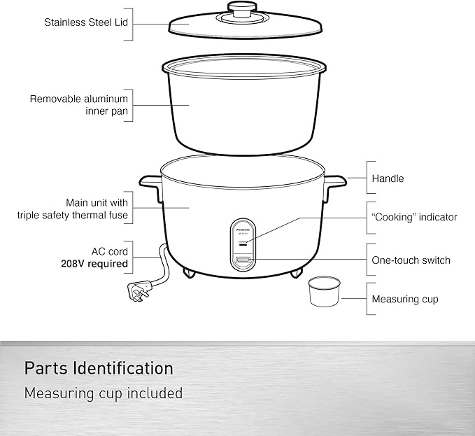 Panasonic Commercial Electric Rice Cooker, 208V Extra-Large Capacity 80-Cup (Cooked), 40-Cup (Uncooked) with One-Touch Operation - SR-GA721L - Silver