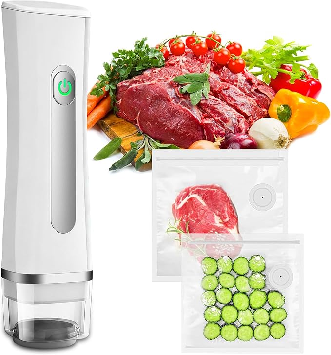 Vacuum Sealer for Food with Visible Water Tank, Handheld Vacuum Sealer Machine with 30 Reusable Bags, Compact Food Sealer Saver for 6X Preservation & Fresh, Wireless & Portable