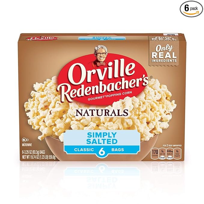 Orville Redenbacher’s Microwave Popcorn, Naturals Simply Salted Flavor, 3g Fiber Per Serving, 3.29 oz., 6-Count (6 Boxes)